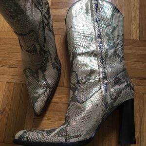 Cole Haan iridescent faux snake skin boots size 9